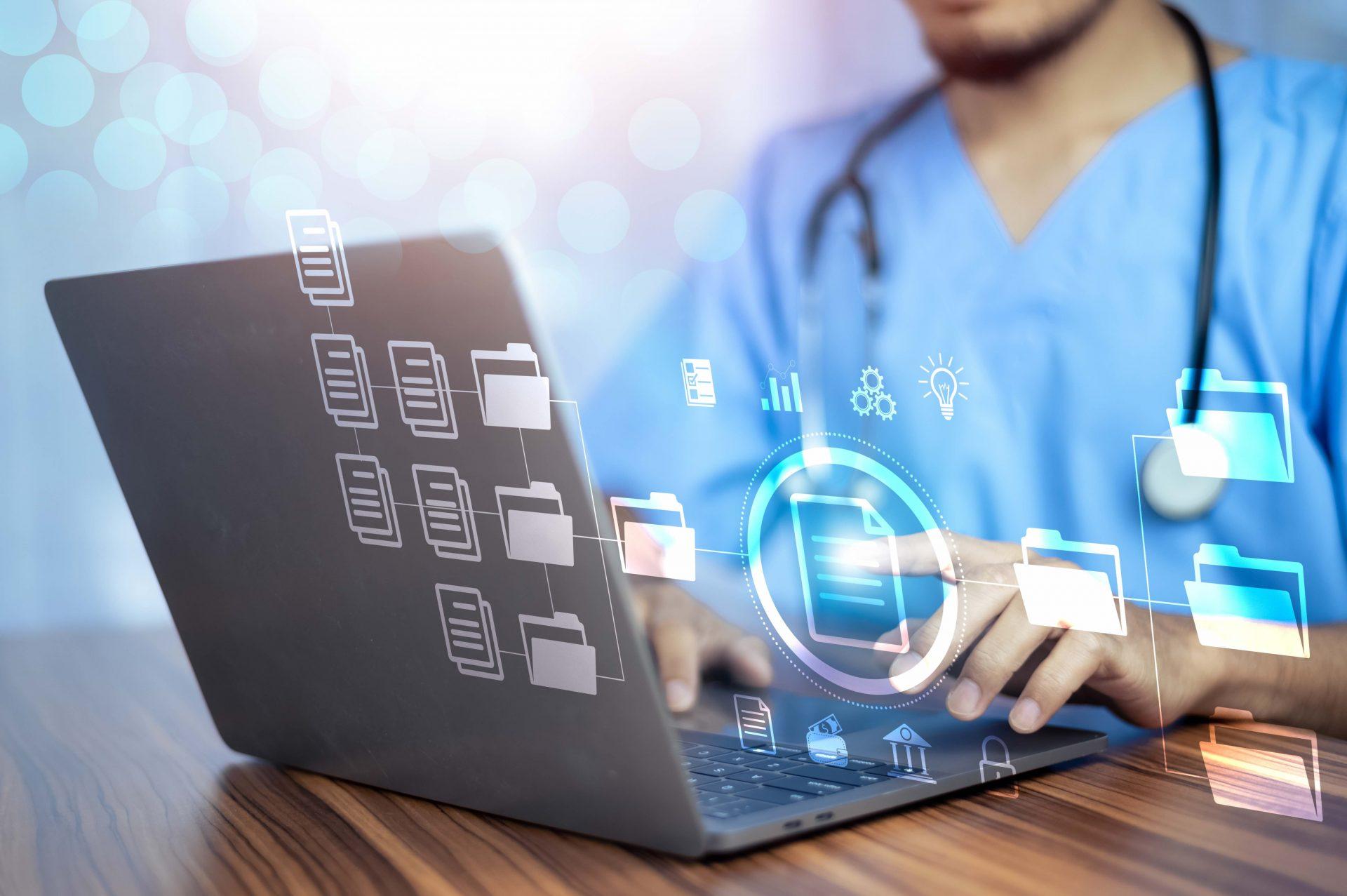 Doctor using a secure messaging system for electronic patient records and healthcare data exchange with Medical-Objects and Halaxy integration